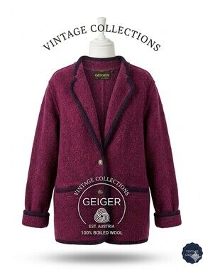 Geiger Austria Boiled Wool Jacket - Vintage Maroon Button-Front Cardigan Coat